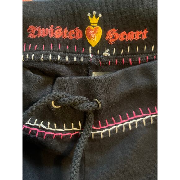 Twisted Heart Y2K Two Piece Zip Front Tracksuit Embroidered Beaded Black Small - Picture 11 of 12